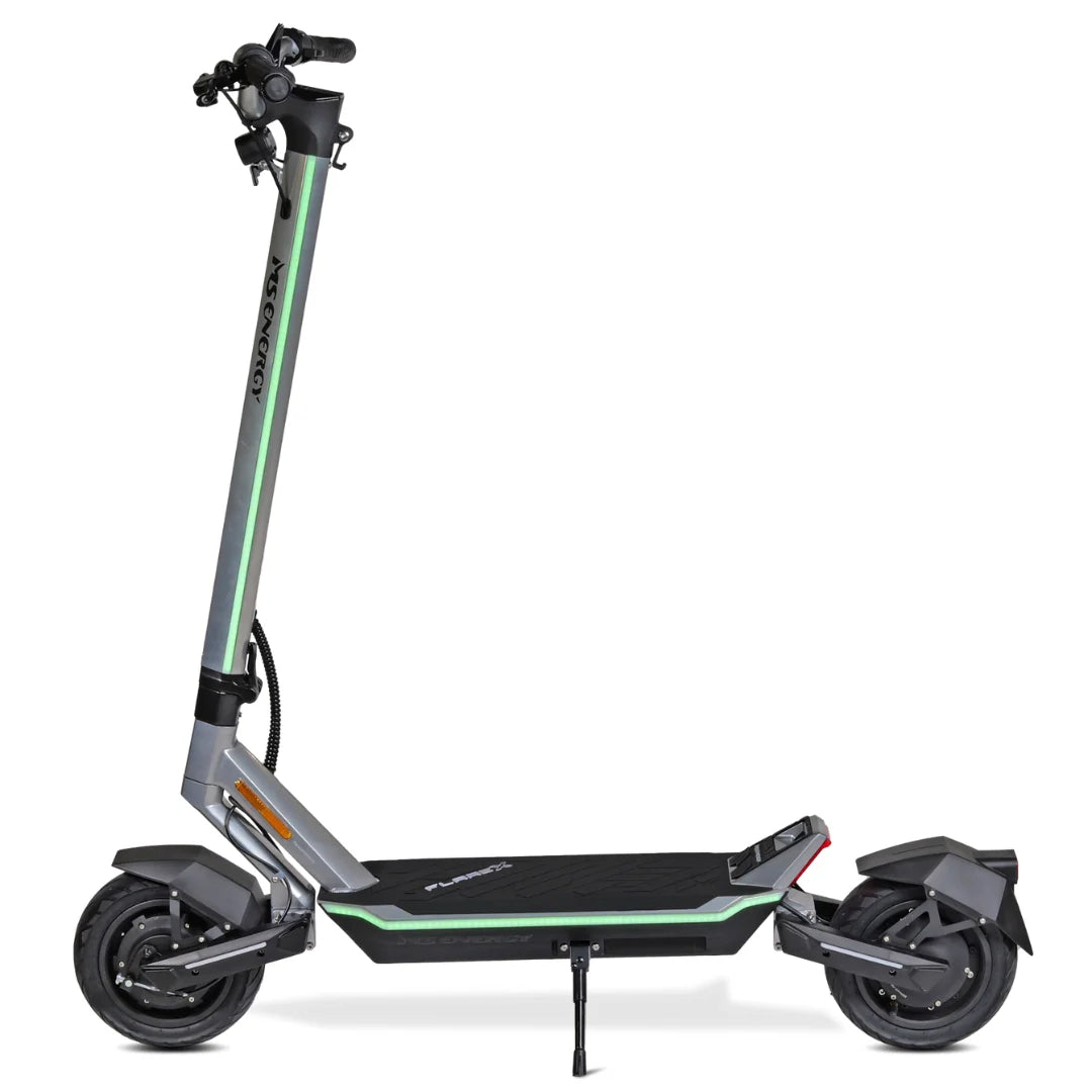 Electric scooter MS Energy Flare X – side view with green underglow lights