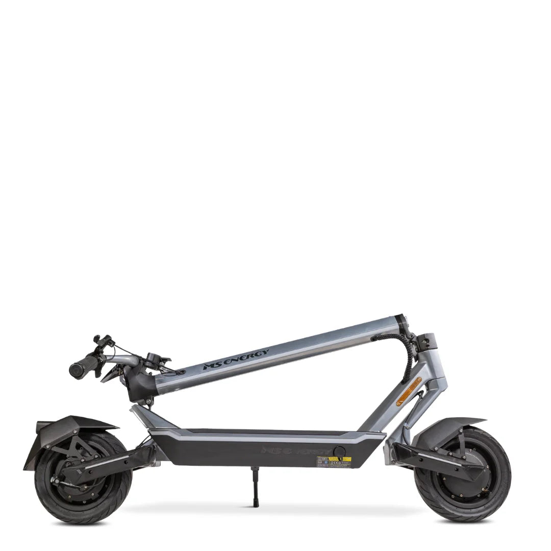 Electric scooter MS Energy Flare X – folded side view, silver colour variant