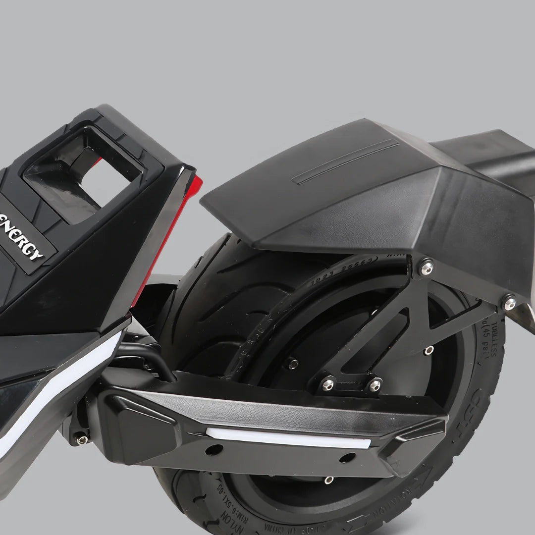 Electric scooter MS Energy Flare – rear wheel and deck close-up