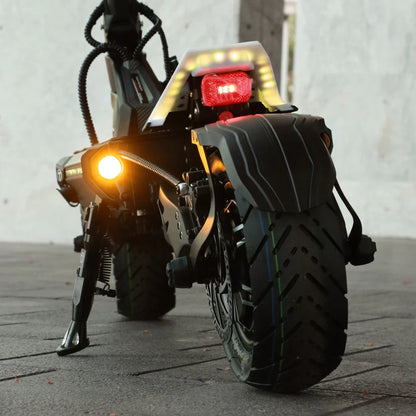 Electric scooter Teverun Fighter 11+ 2026 – rear view with lights on