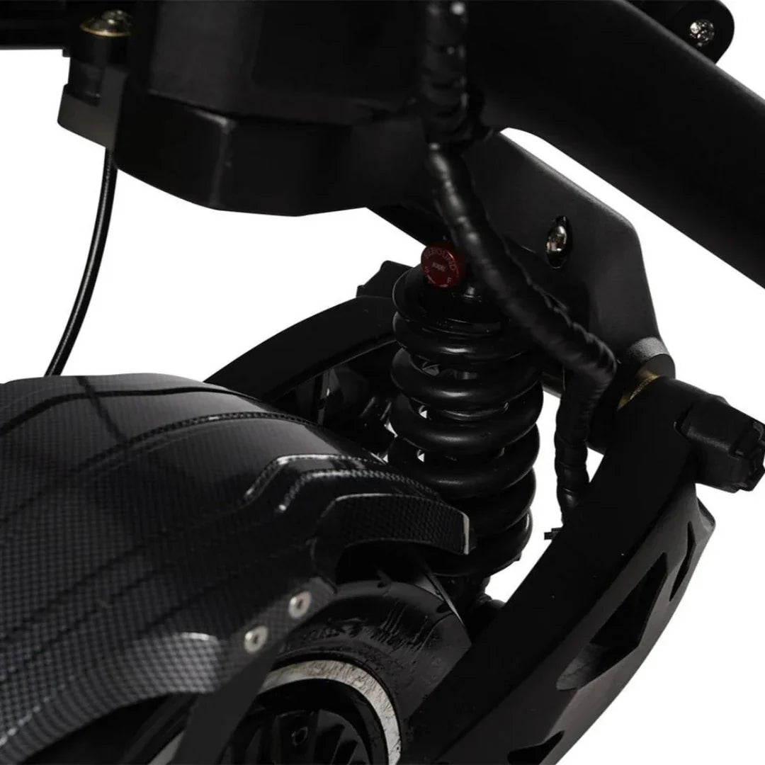 Electric scooter Teverun Fighter 11+ 2026 – front suspension and wheel detail
