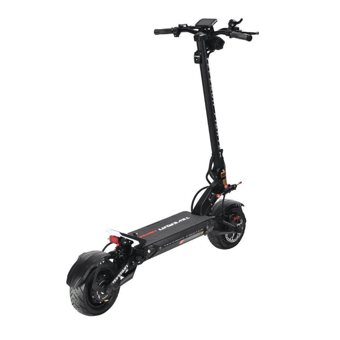 Electric scooter Teverun Fighter 11+ 2026 – rear three-quarter view, white background