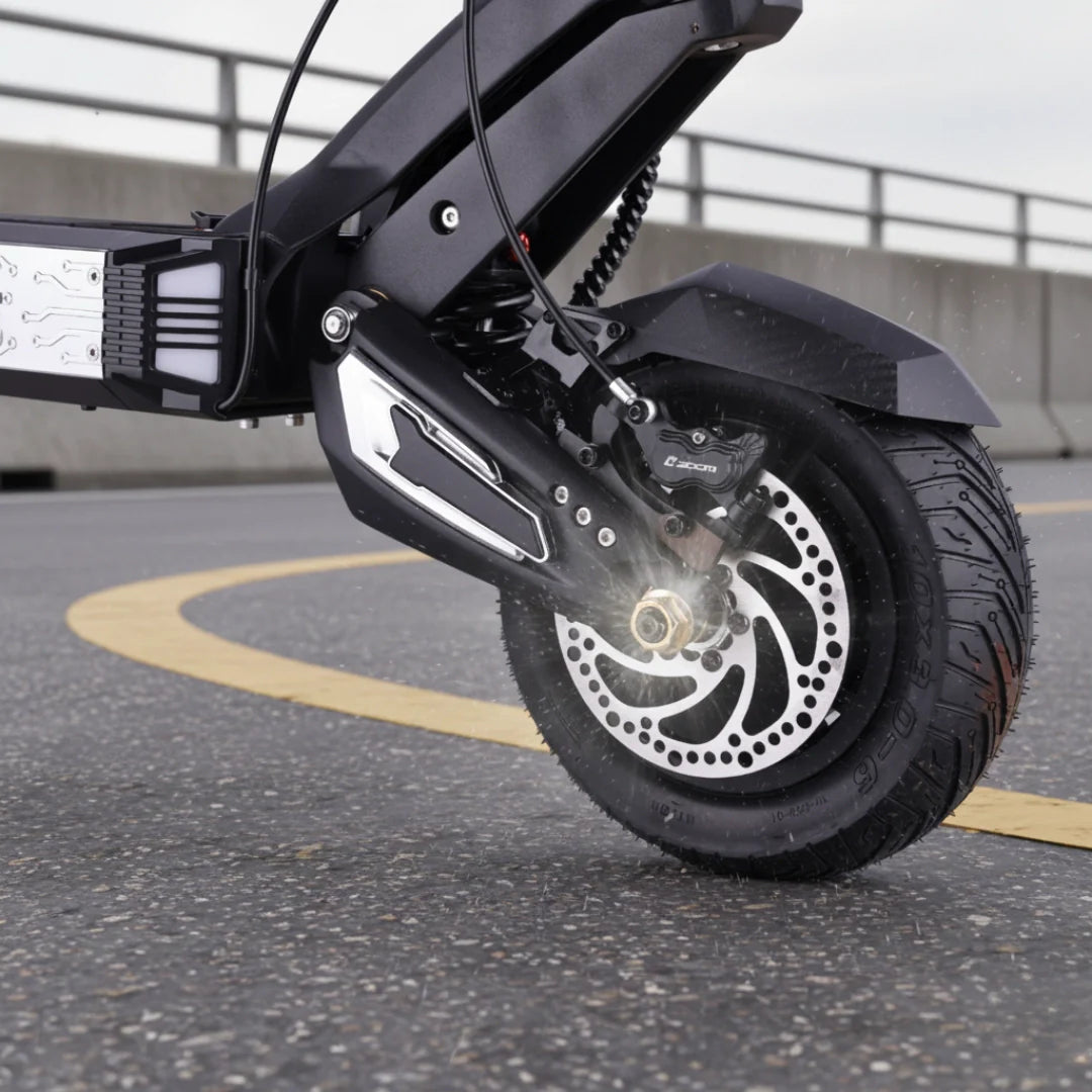 Electric scooter VSETT 10 APEX – rear wheel and suspension detail