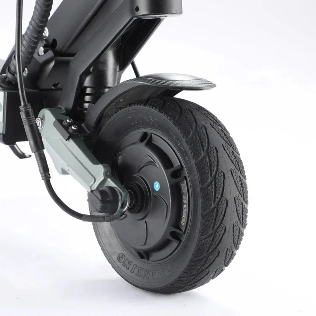 Electric scooter VSETT 8+ – front wheel and suspension close-up