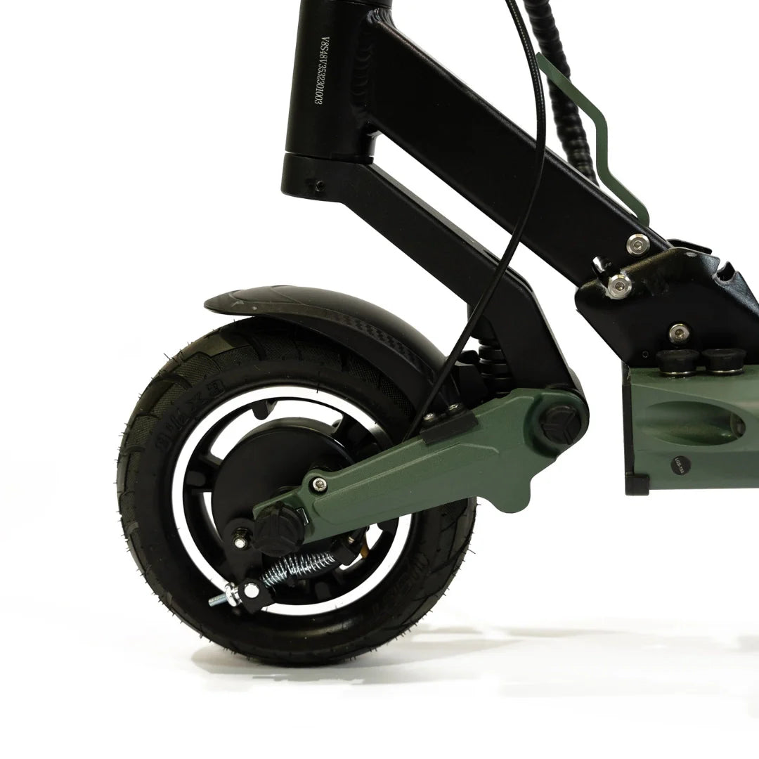 Electric scooter VSETT 8 – front wheel and suspension close-up