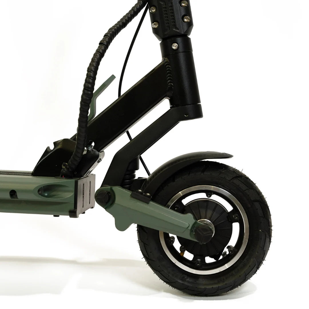 Electric scooter VSETT 8 – front wheel and suspension close-up