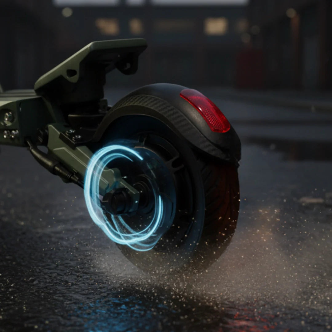 Electric scooter VSETT 8 – rear wheel and red tail light