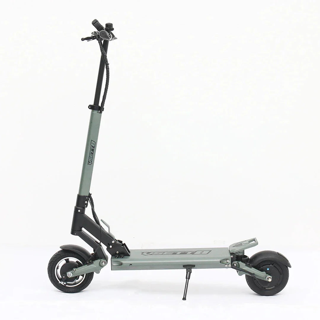 Electric scooter VSETT 8 – left side view, kickstand down