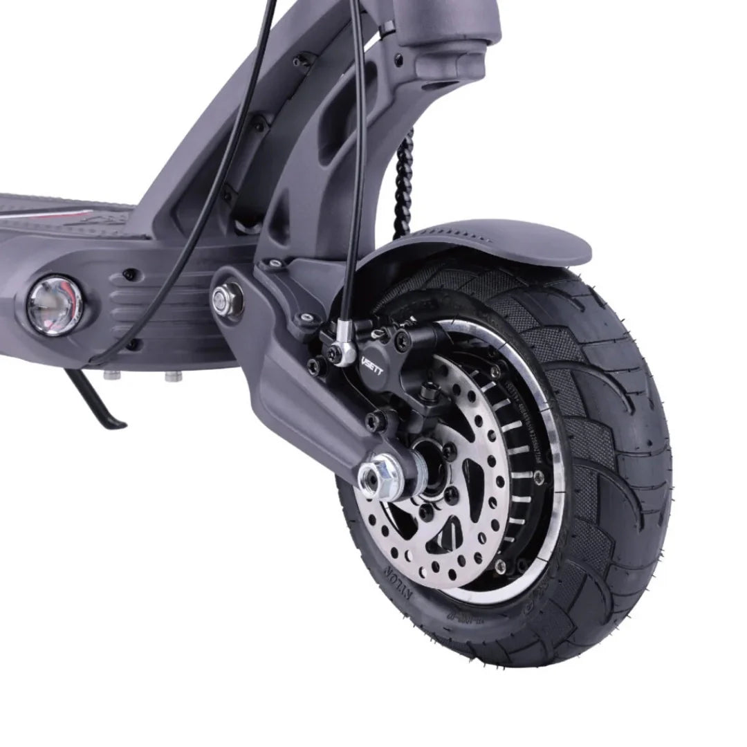 Electric scooter VSETT 9 APEX – rear wheel and disc brake close-up