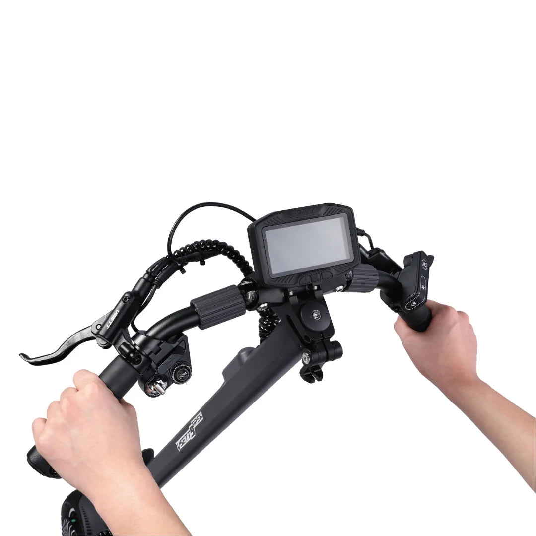 Electric scooter VSETT 9 APEX – hands with fully folded handlebars