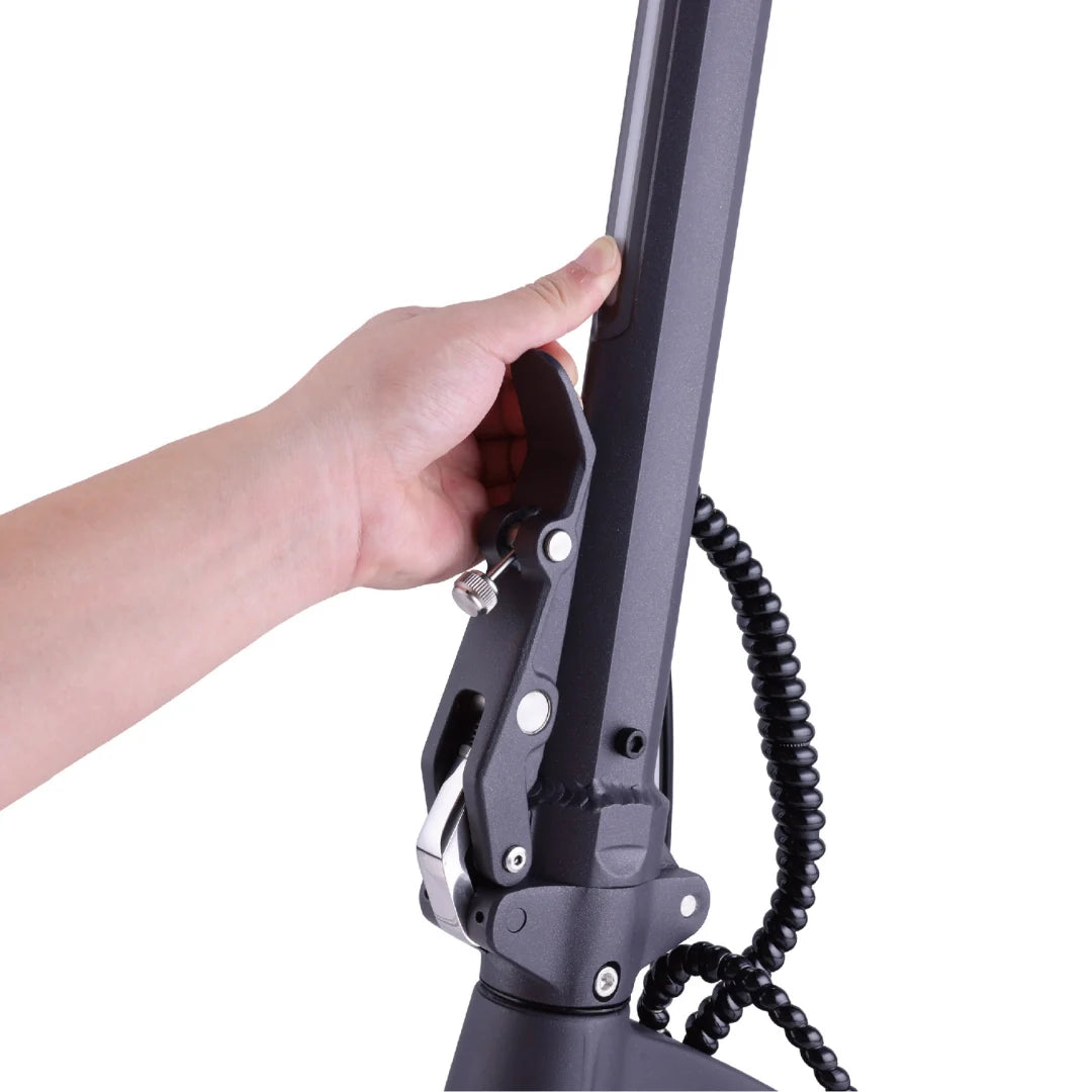 Electric scooter VSETT 9 APEX – folding mechanism detail, hand operating latch