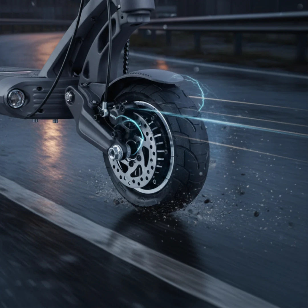 Electric scooter VSETT 9 APEX – rear wheel, disc brake, and fender