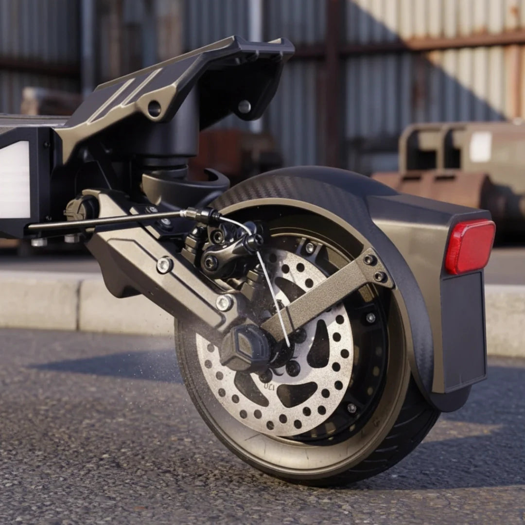 Electric scooter VSETT 9 APEX – rear wheel, disc brake, and fender