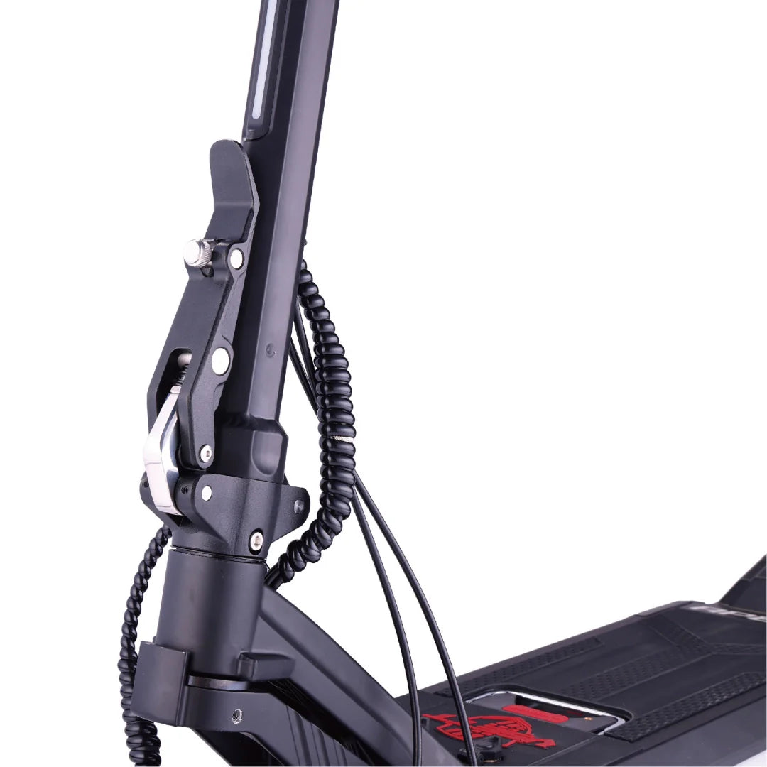 Electric scooter VSETT 8 APEX – folding mechanism and cables, close-up