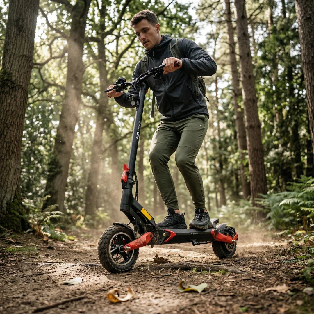 Electric scooter ECO Speed 9 – man riding on forest trail