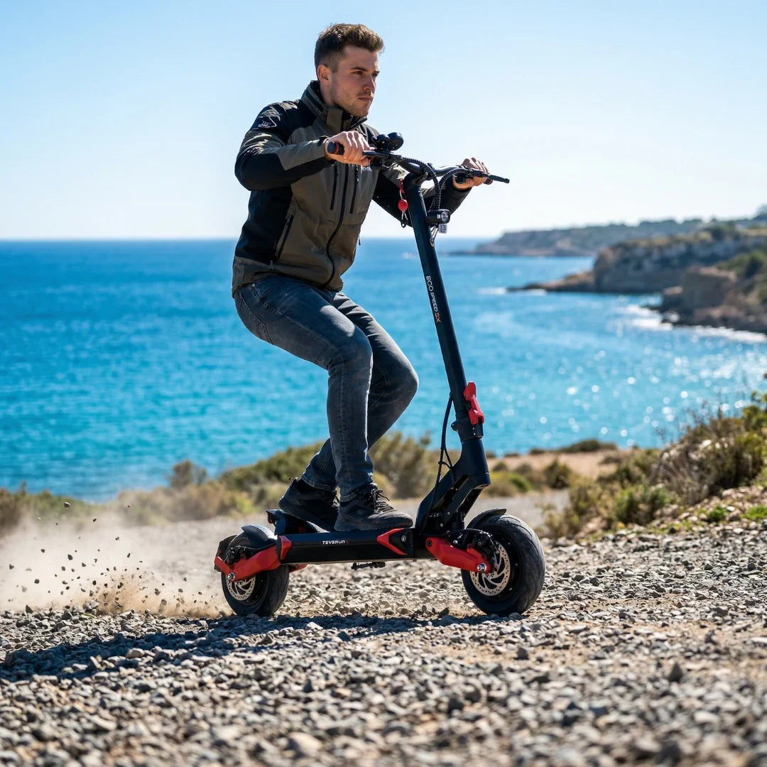 Electric scooter ECO Speed 9X – man riding on gravel path