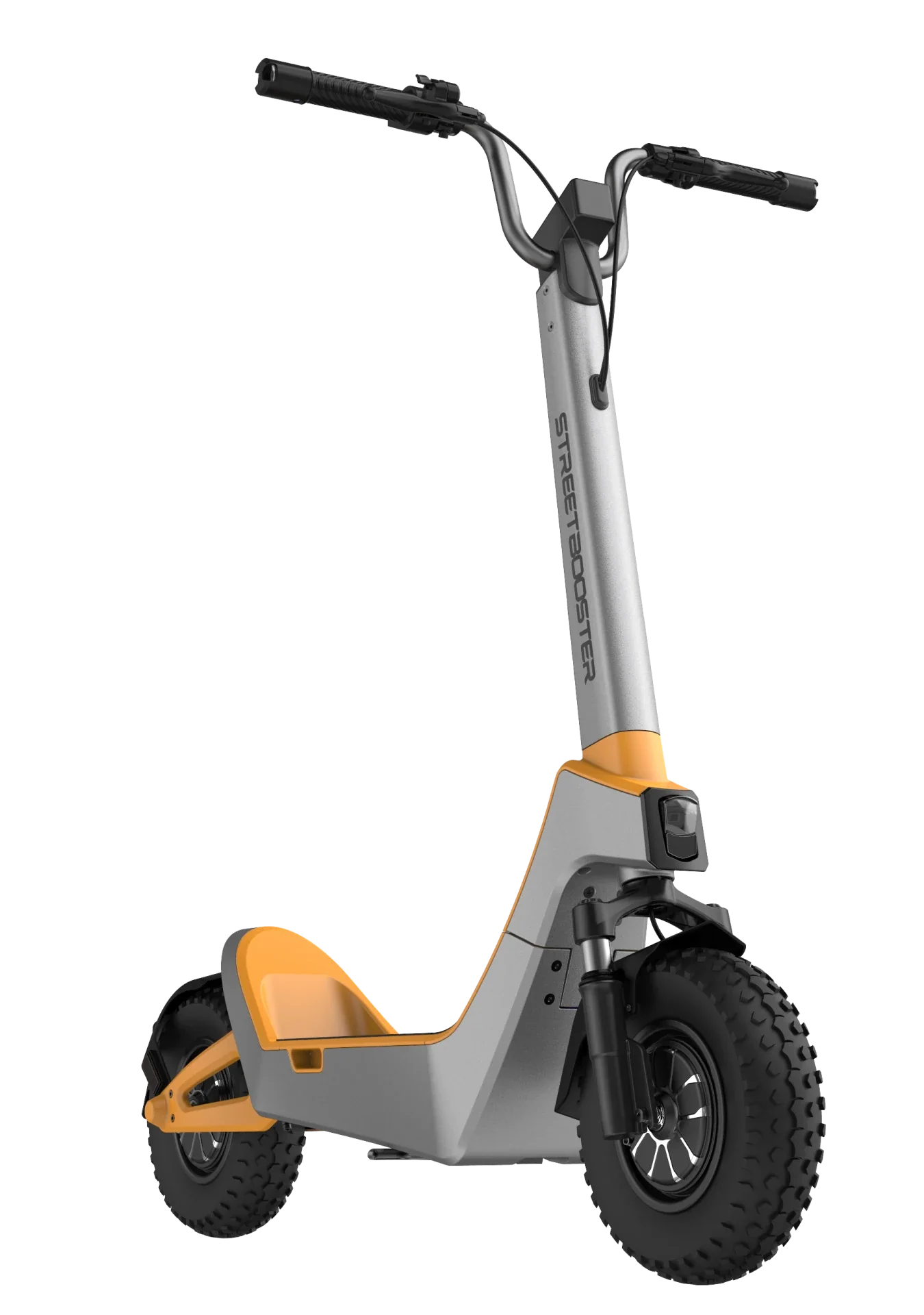 Električni romobil StreetBooster Pollux – pogled sprijeda, sivo-žuta varijanta boje