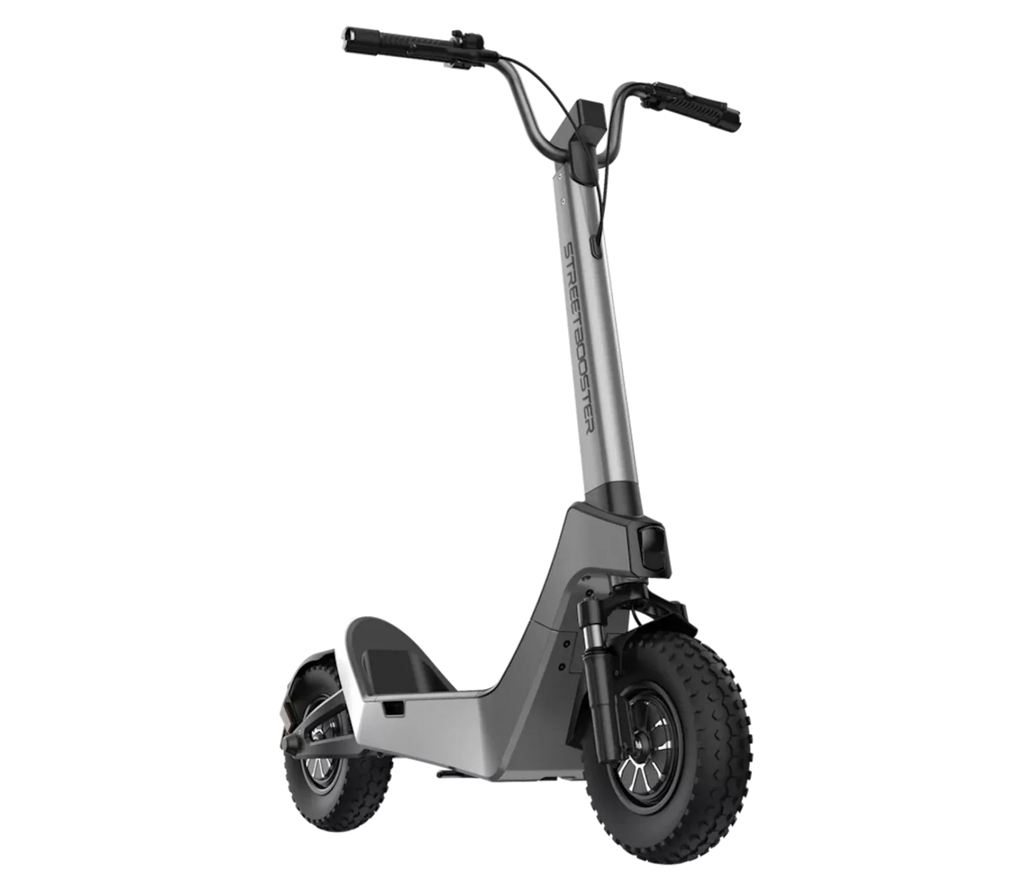Električni romobil StreetBooster Pollux – prednji tročetvrtinski pogled, svijetlosiva