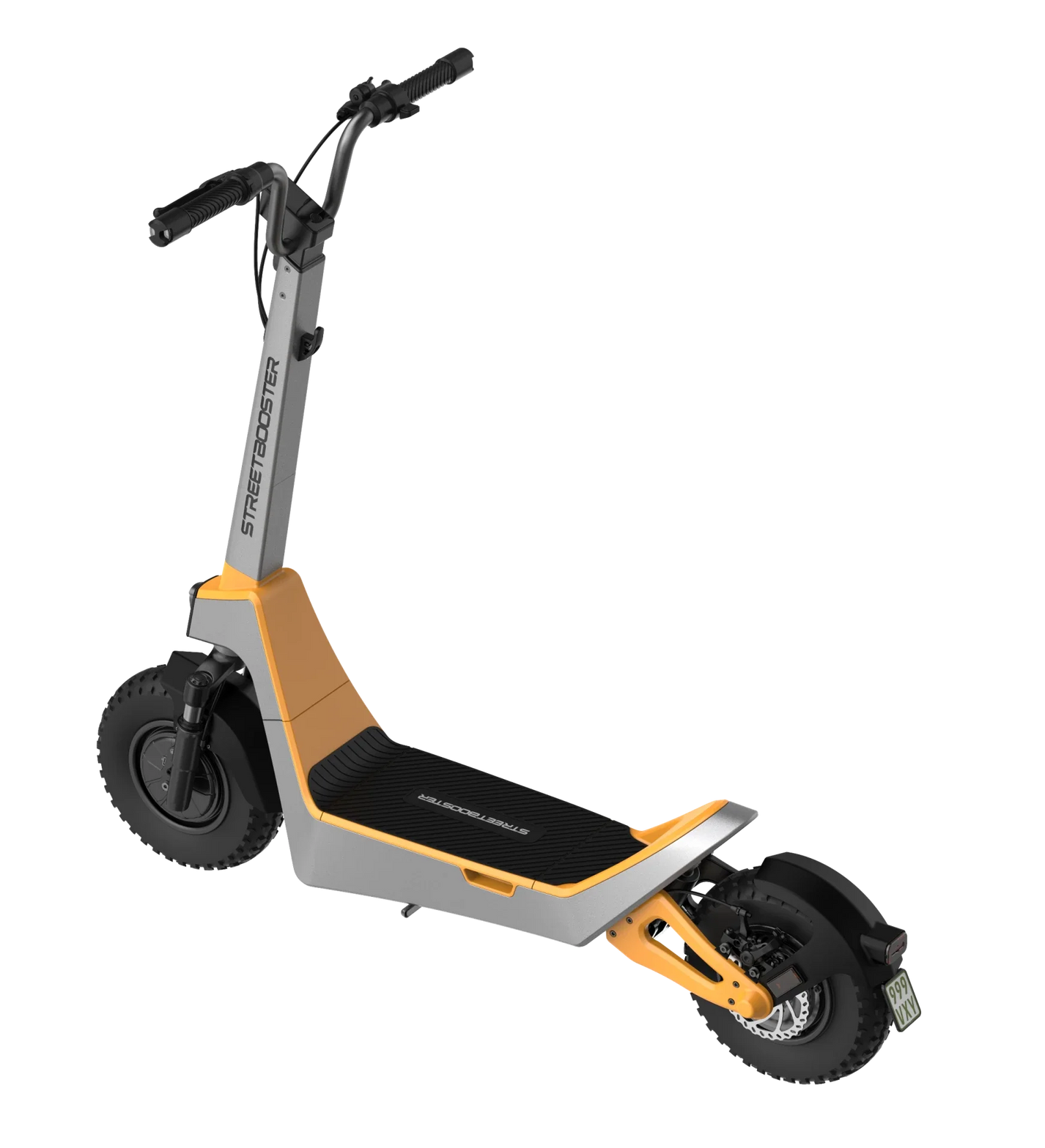 Električni romobil StreetBooster Pollux – pogled odozgo-straga, sivo-žuti
