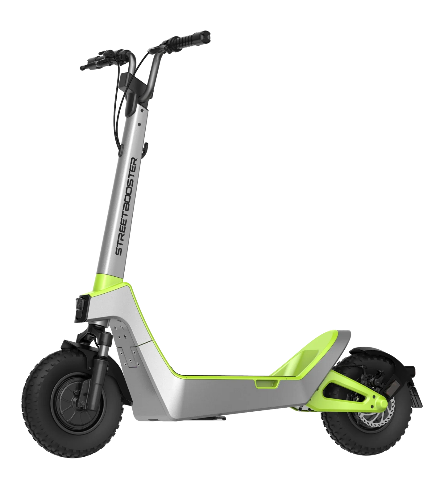 Električni romobil StreetBooster Pollux – bočni pogled, svijetlo siva i limeta zelena