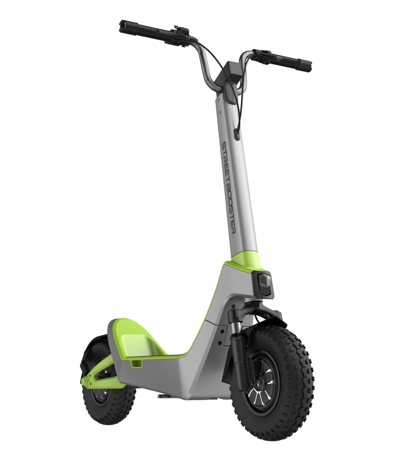 Električni romobil StreetBooster Pollux – prednji pogled, svijetlo siva i limeta zelena