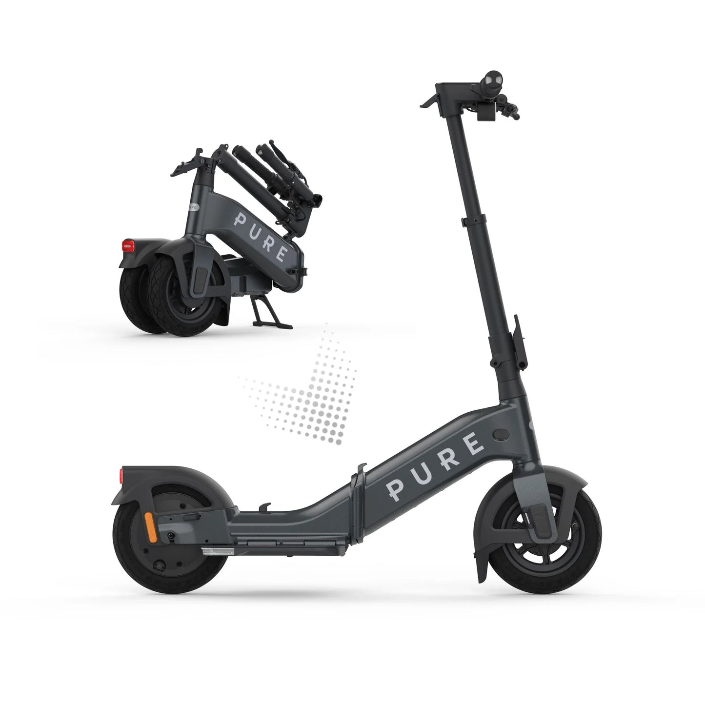 Electric scooter Pure FLEX – grey scooter, folded and unfolded comparison