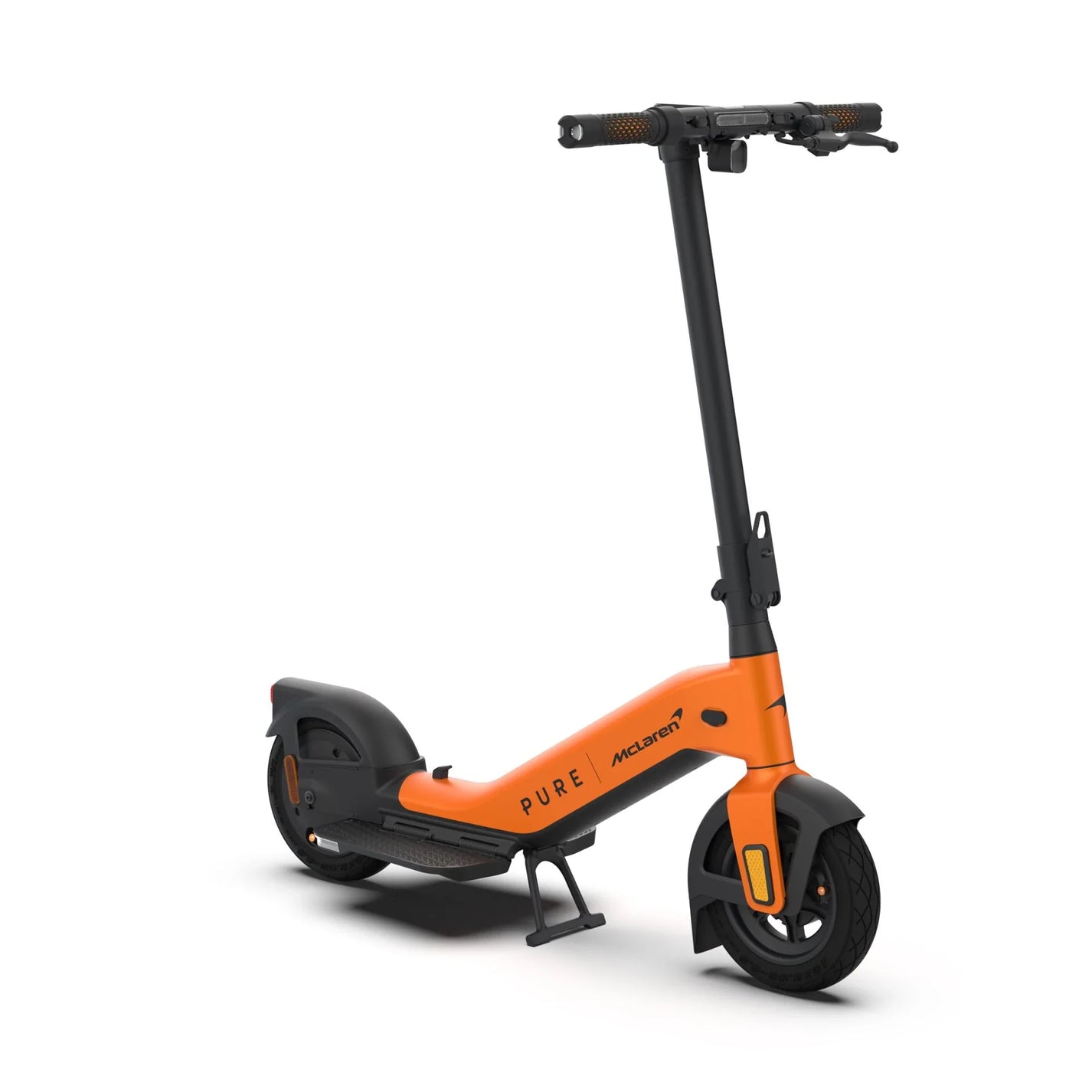 Electric scooter Pure Advance+ McLaren Edition – front three-quarter view, orange colour variant