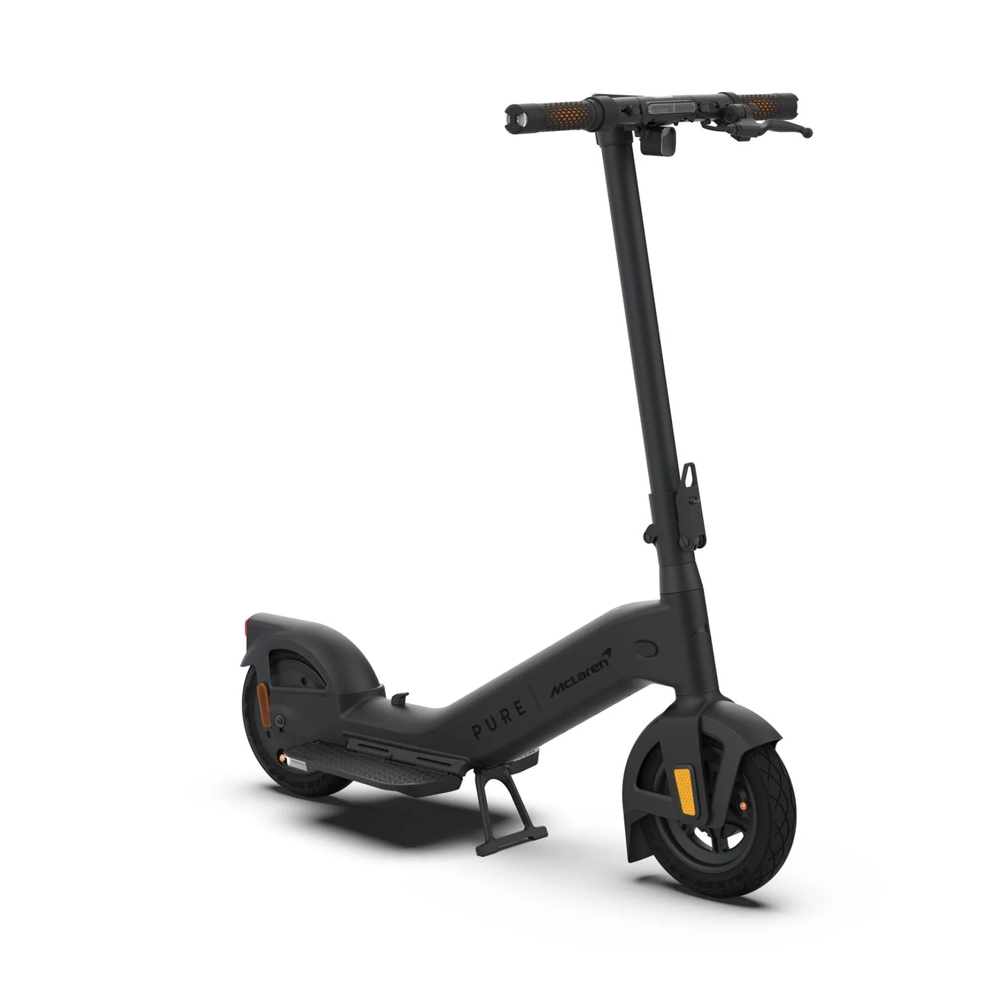 Electric scooter Pure Advance+ McLaren Edition – front three-quarter view, black colour variant