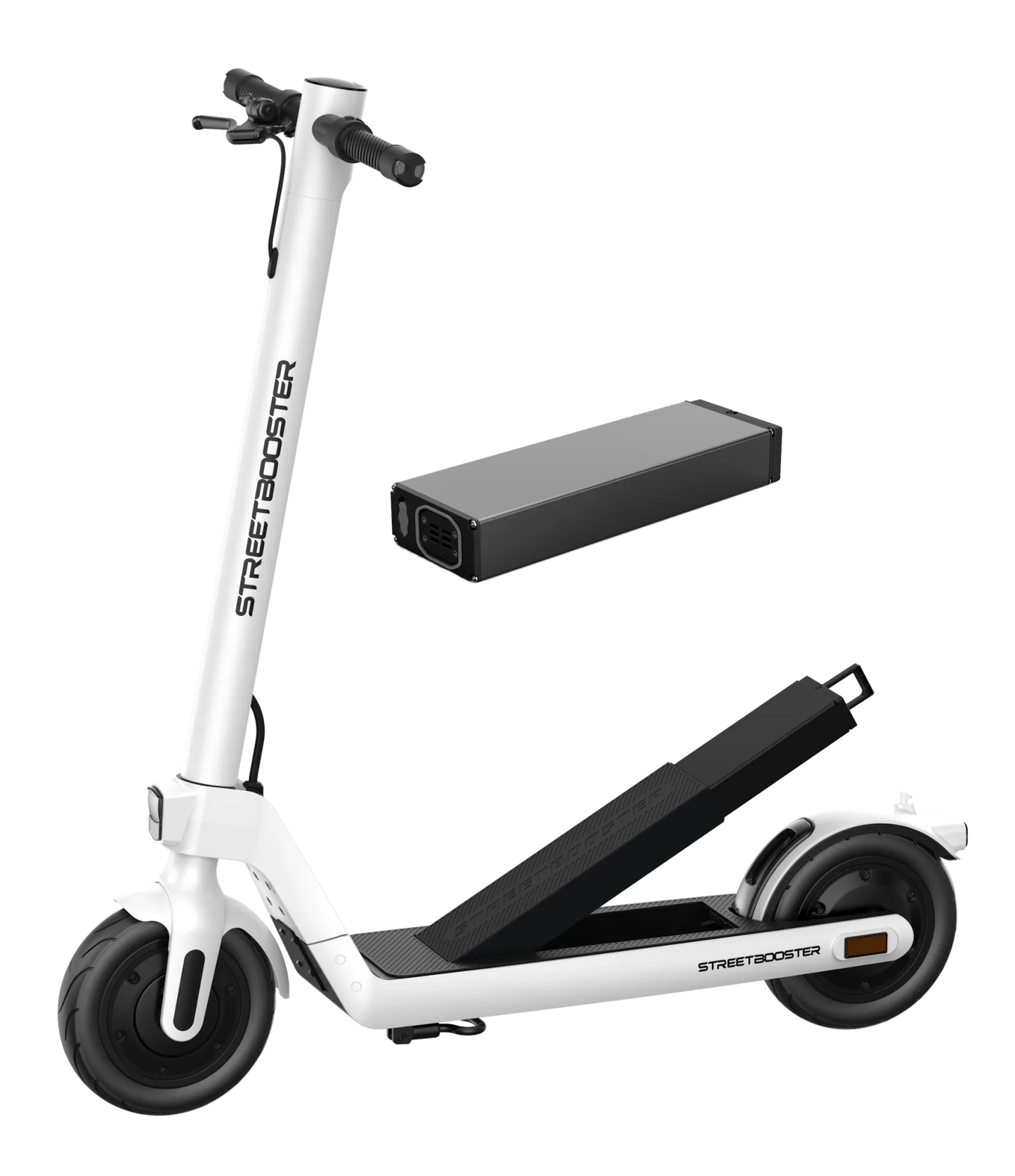 Electric scooter StreetBooster Sirius – white colour variant, battery removed
