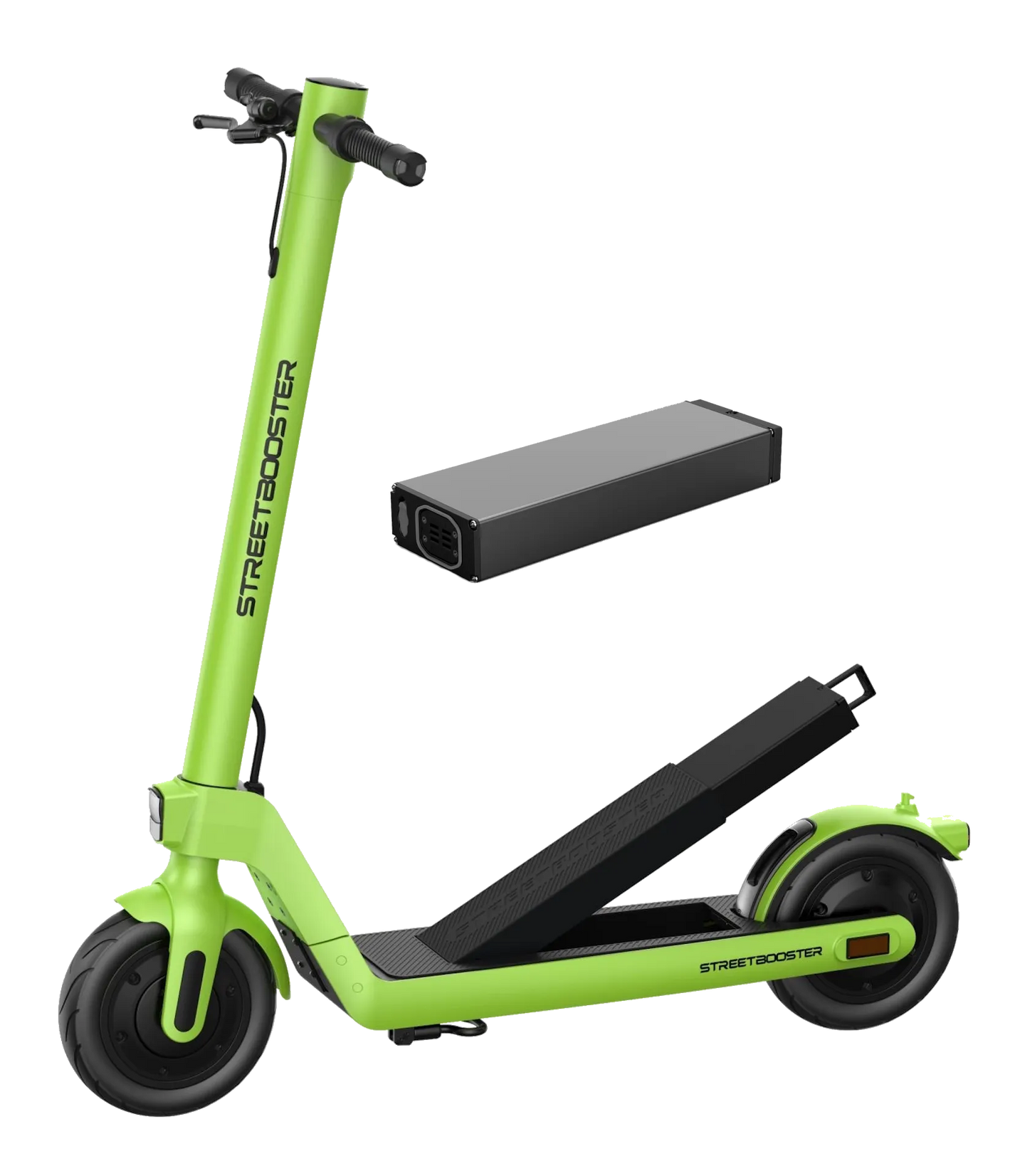 Electric scooter StreetBooster Sirius – lime green colour variant, battery removed