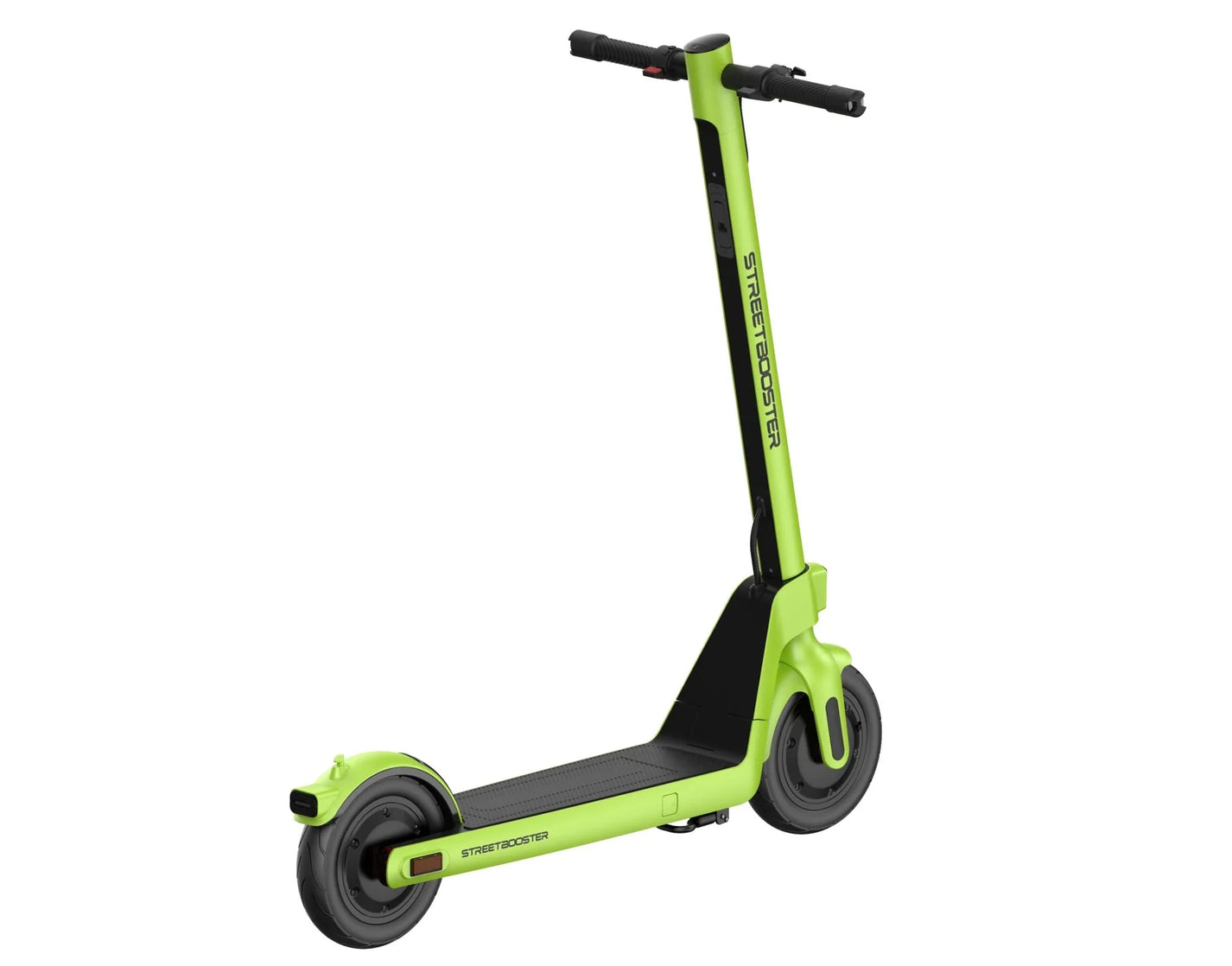 Electric scooter StreetBooster Sirius – lime green colour variant, rear three-quarter view