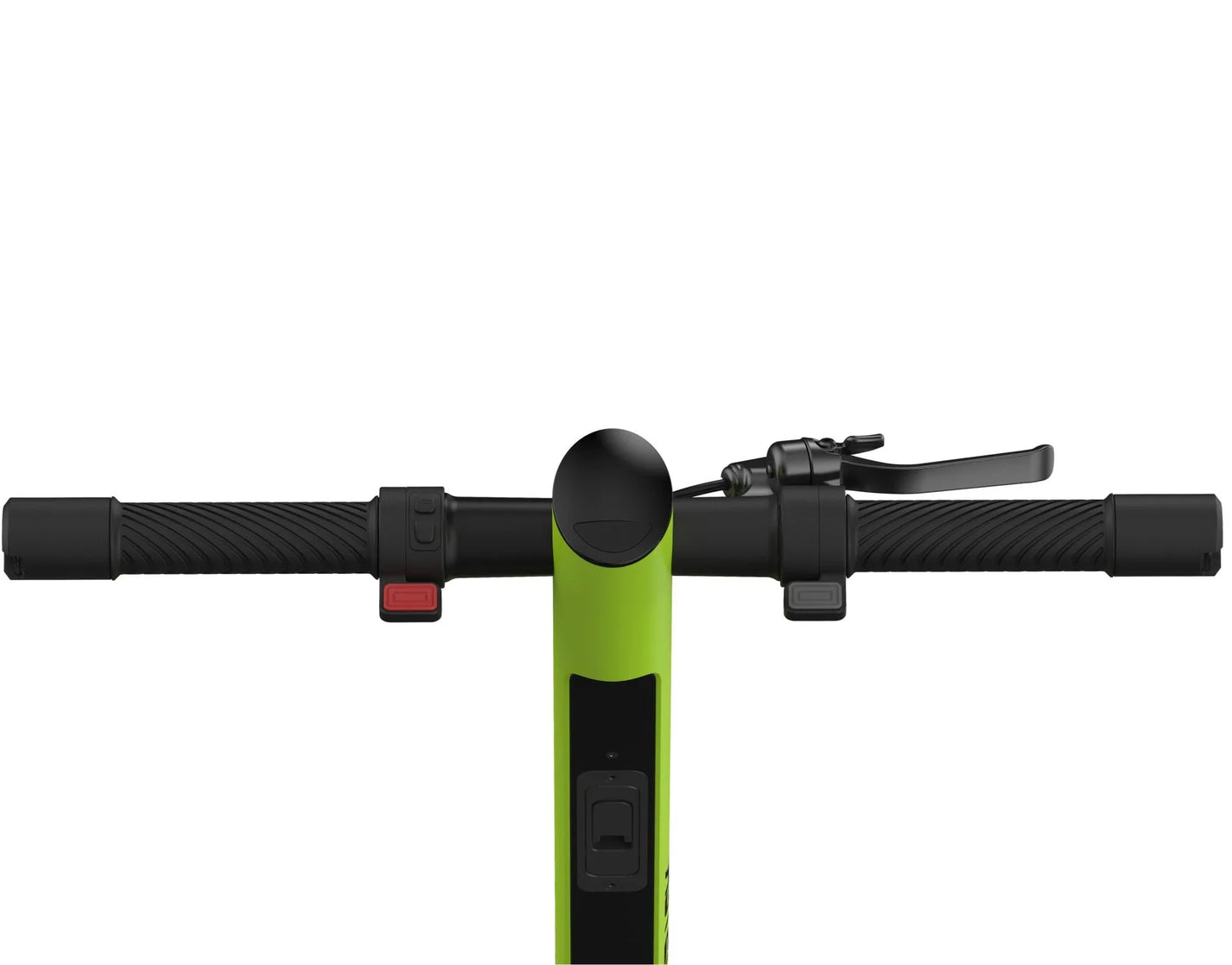 Electric scooter StreetBooster Sirius – lime green colour variant, handlebar close-up