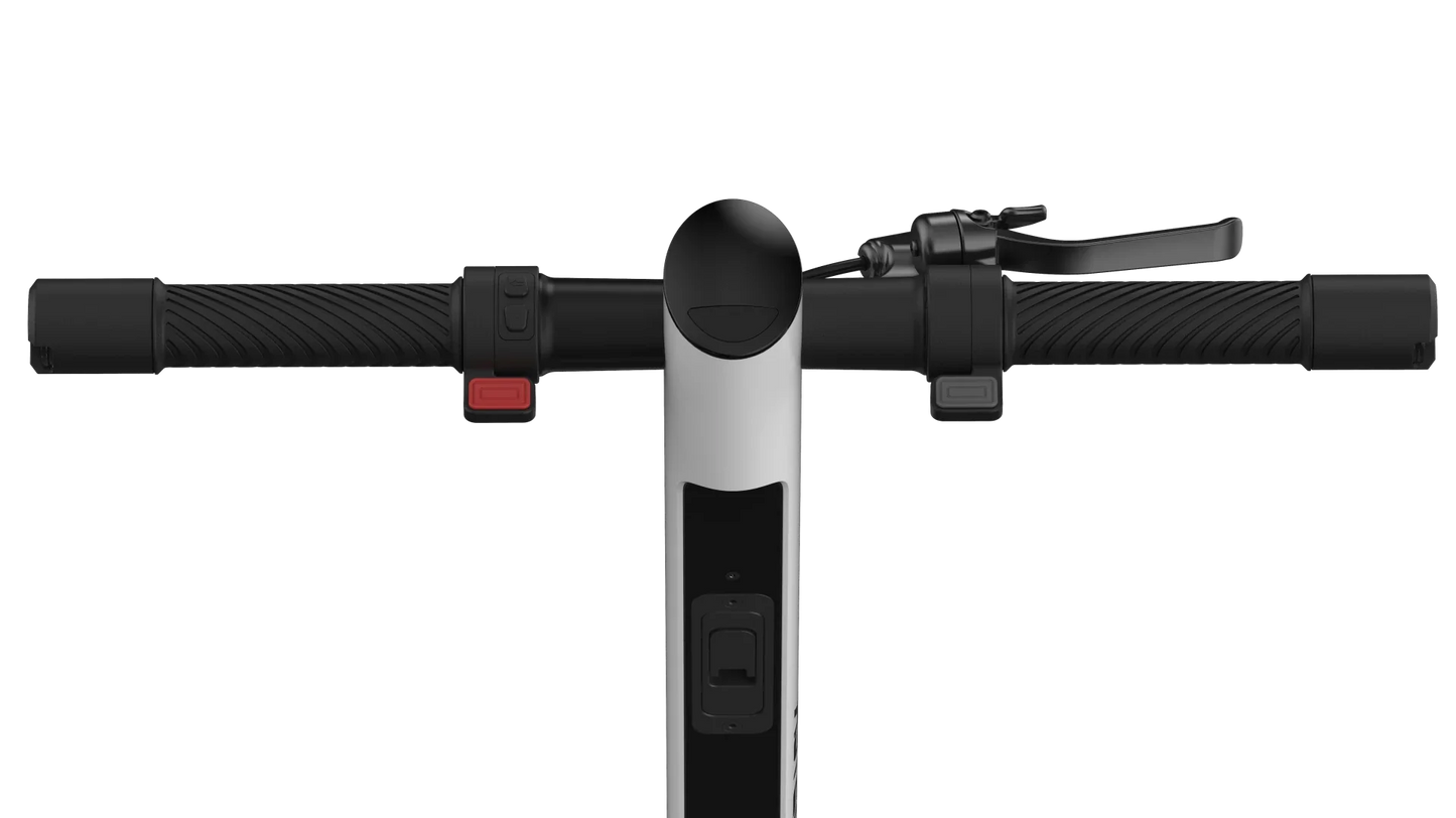 Electric scooter StreetBooster Sirius – white colour variant, handlebar close-up
