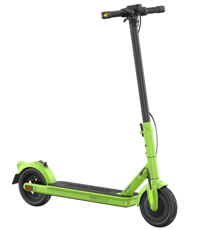 Električni romobil StreetBooster Vega – varijanta boje limeta zelene, prikaz prednje tri četvrtine