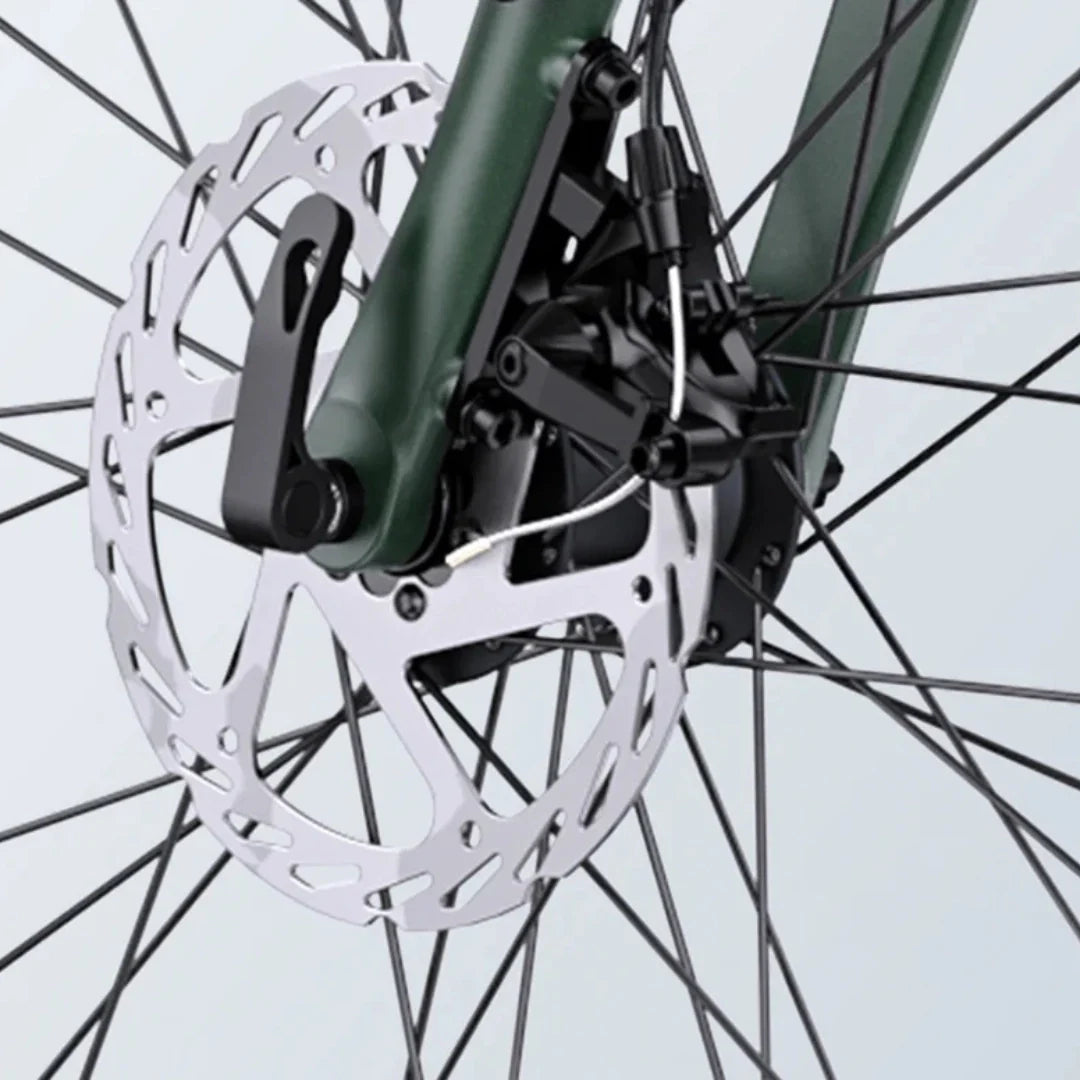 Electric bicycle Engwe MapFour N1 AIR – front disc brake and caliper close-up