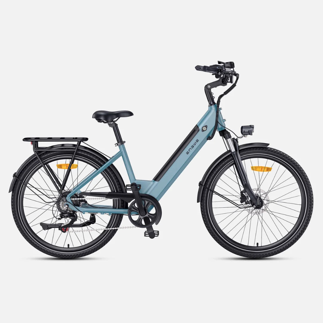 Electric bicycle Engwe P275 SE – side view, light blue colour variant