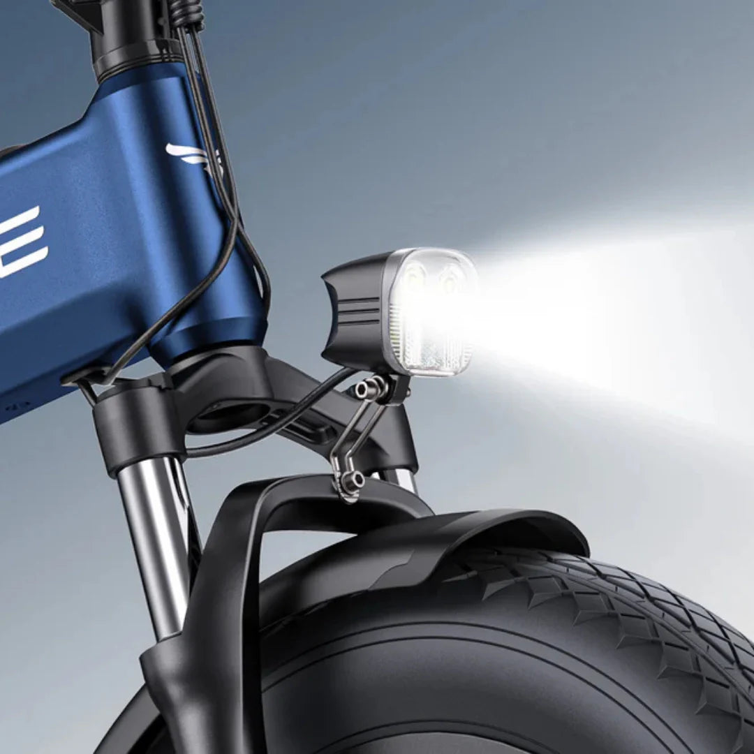 Electric bicycle Engwe Engine Pro 3.0 Boost – front headlight close-up, illuminated