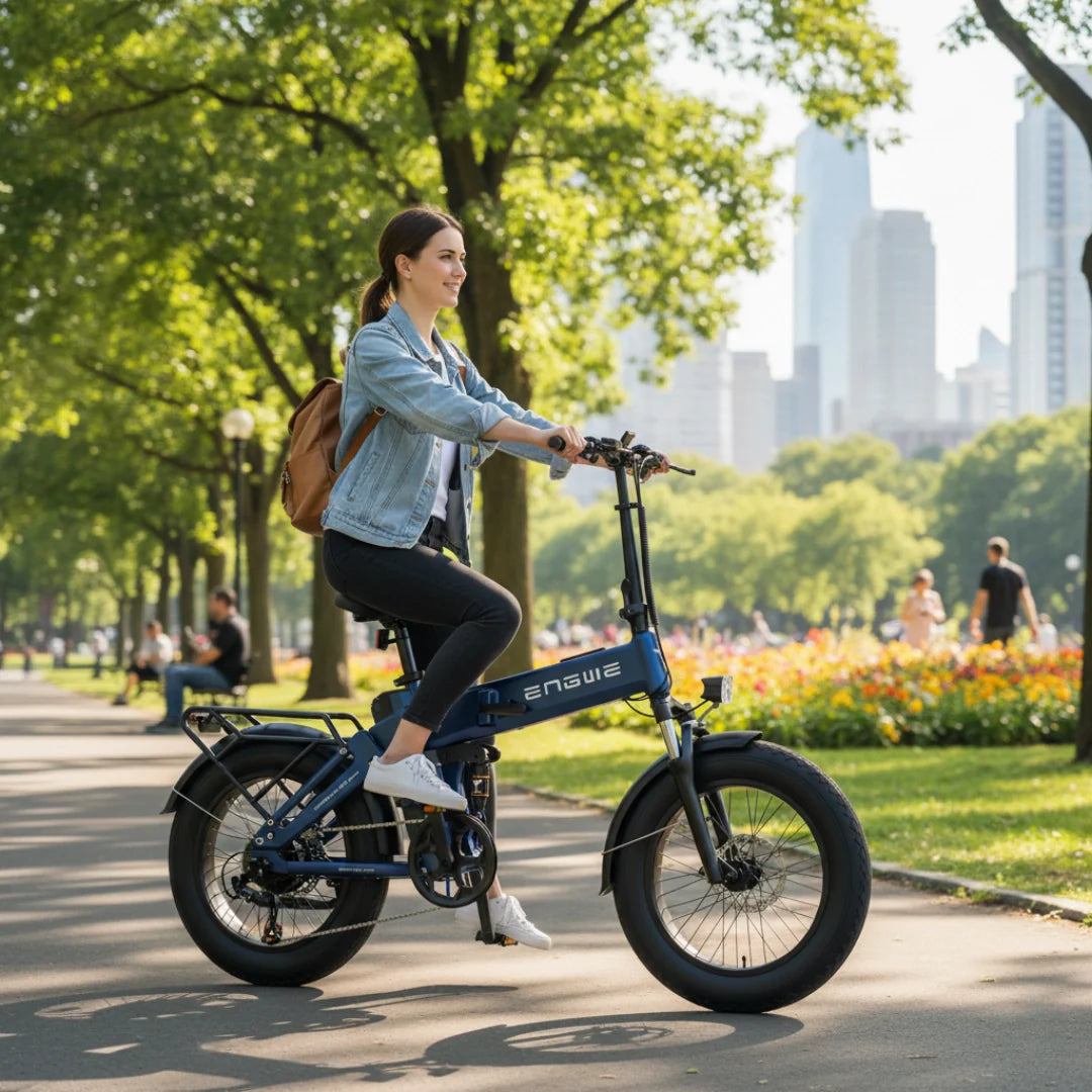 Electric bicycle Engwe Engine Pro 3.0 Boost – person riding on city park path