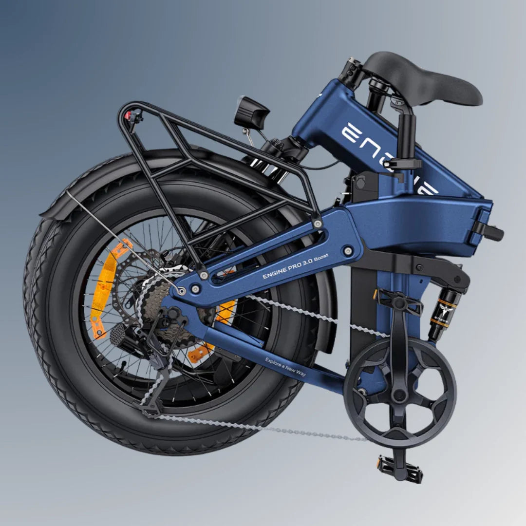 Electric bicycle Engwe Engine Pro 3.0 Boost – folded side view, blue colour variant