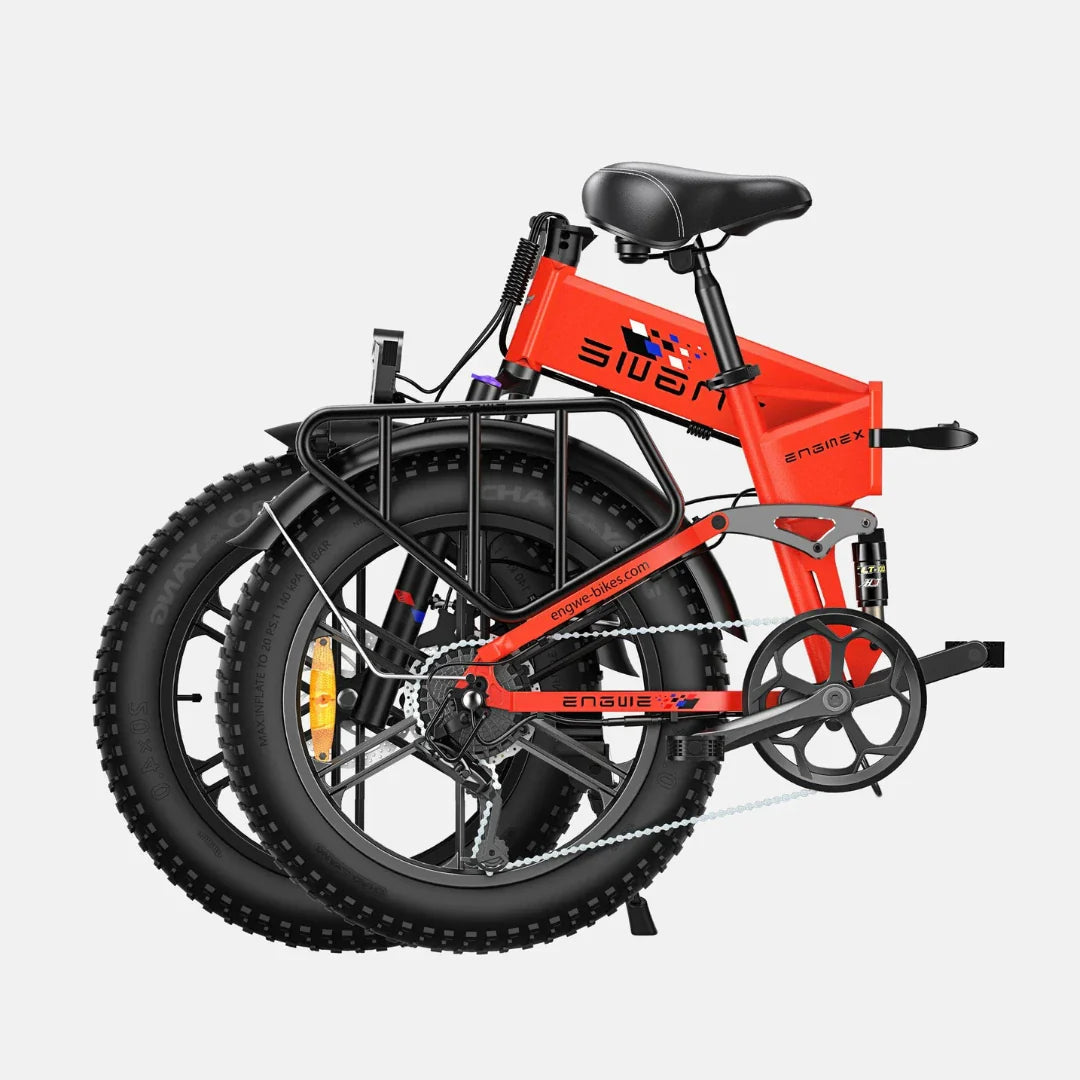 Electric bicycle Engwe Engine X – red colour variant, folded side view