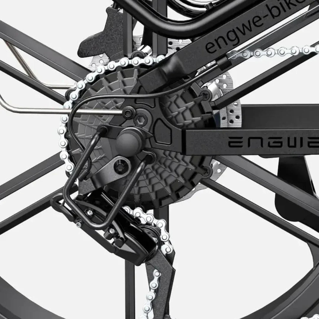 Electric bicycle Engwe Engine X – rear cassette and derailleur close-up