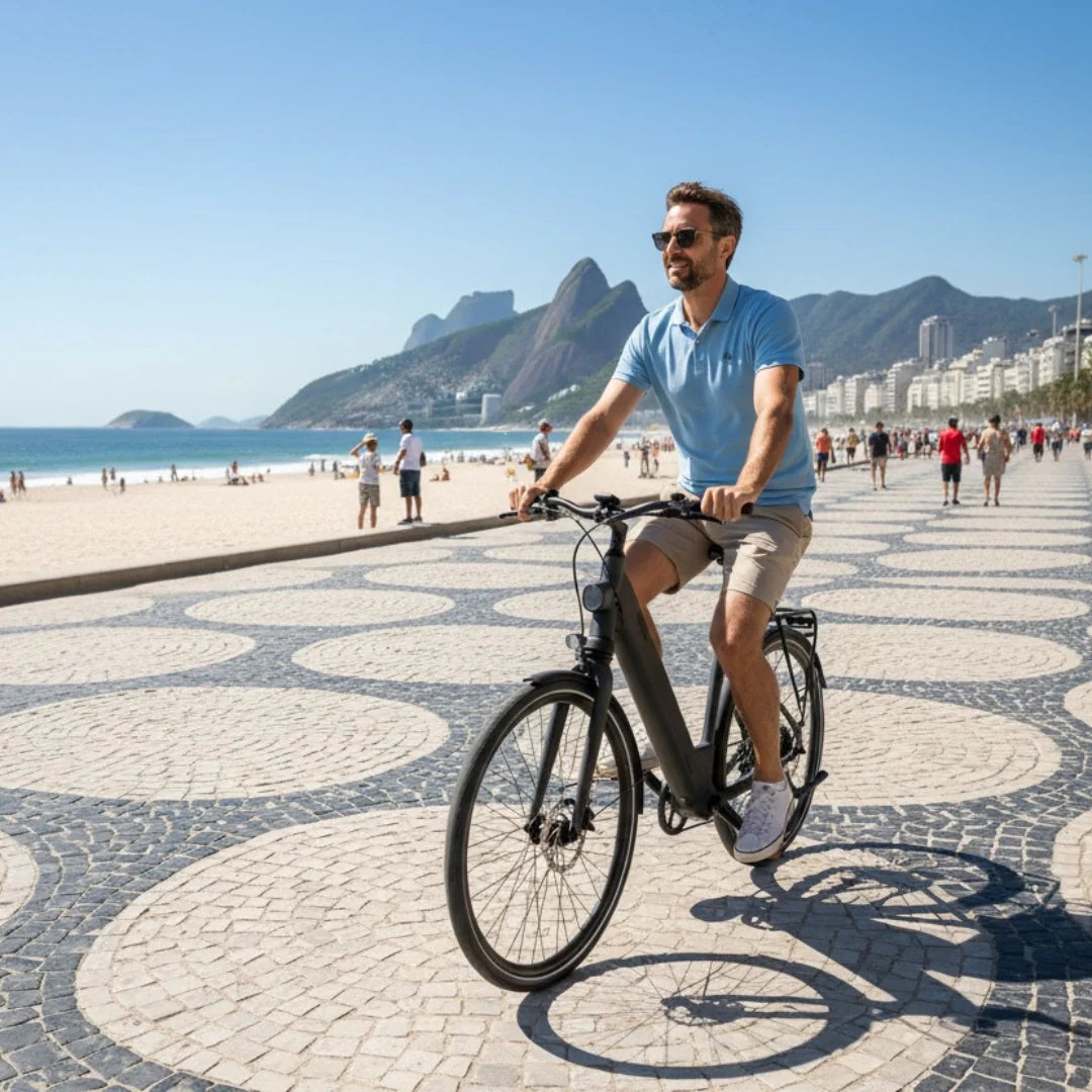 Electric bicycle MS Energy C300 – man riding on patterned path