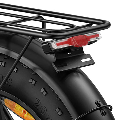 Close-up of the rear rack and tail light on the electric bike Engwe EP 2 Boost