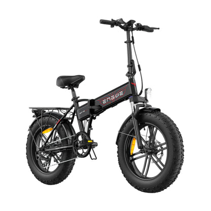 A black electric bike Engwe EP 2 Boost with fat tires and a folding design