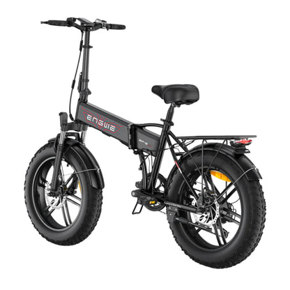 A black electric bike Engwe EP 2 Boost with fat tires and a folding design