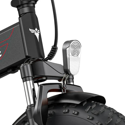 Close-up of the rear wheel and tail light of the electric bike Engwe EP 2 Boost