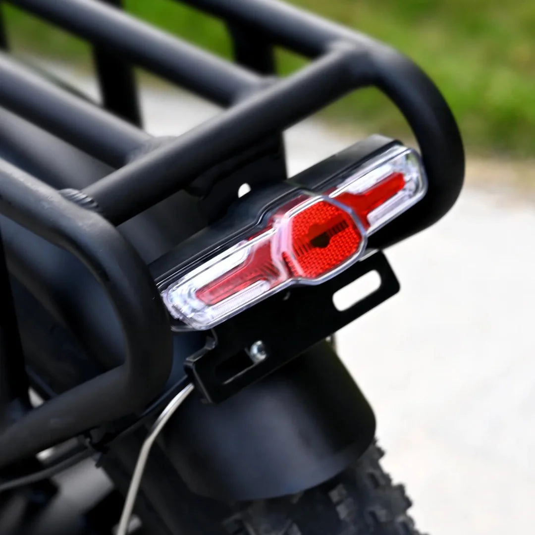 Electric Bike Engwe Engine X features a robust rear light and durable cargo rack for safe, stylish rides.