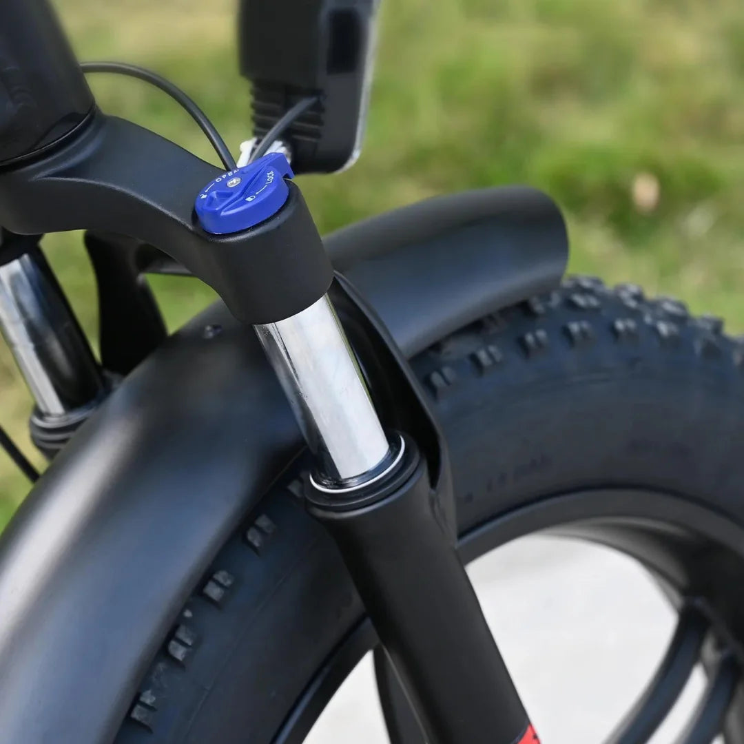 Electric Bike Engwe Engine X features a robust suspension fork, durable tires, and sleek design elements.