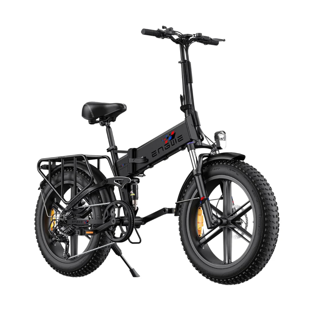 Electric Bike Engwe Engine X features a sleek black design, robust tires, and a sturdy frame for stability.
