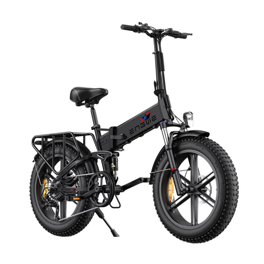 Electric Bike Engwe Engine X features a sleek black design, robust tires, and a sturdy frame for stability.
